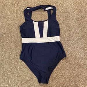 Navy Blue and White Bathing Suit 1 pc